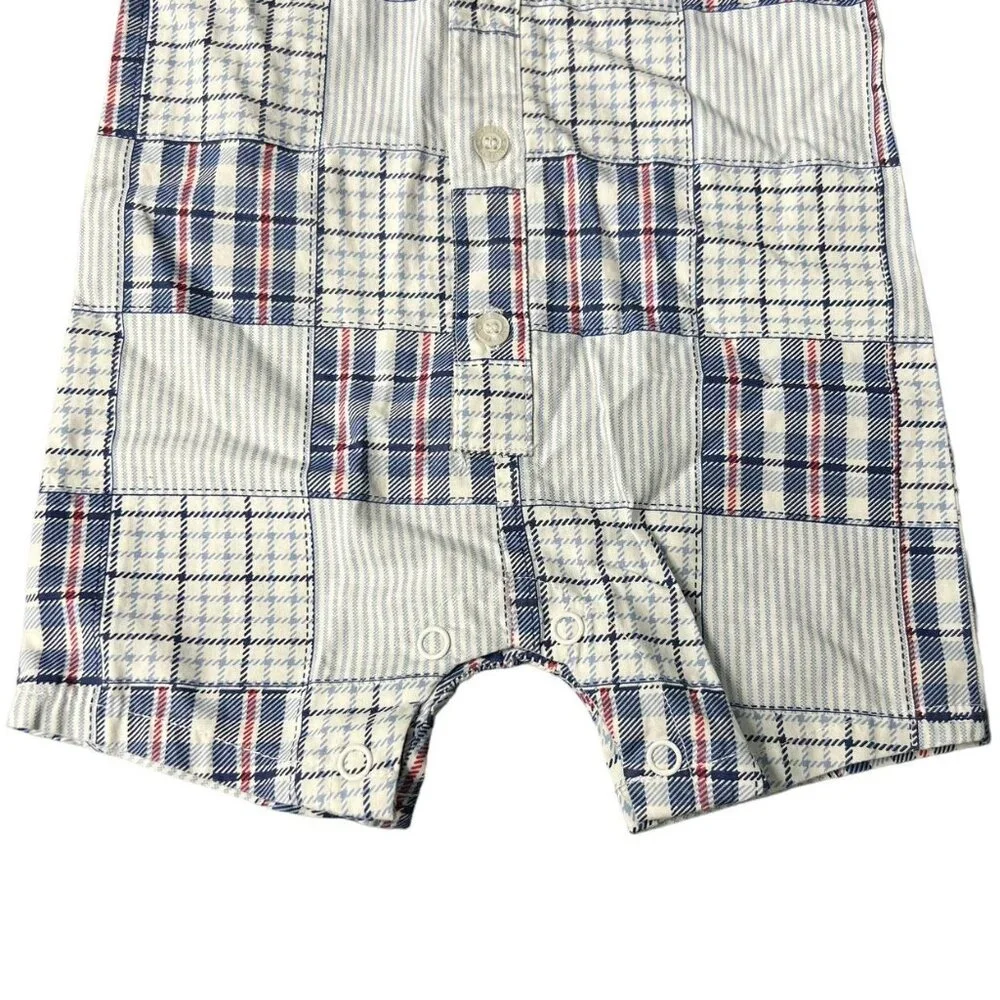 U.S. Polo Assn. 6-9m Patriotic Madras Plaid Romper & Hat